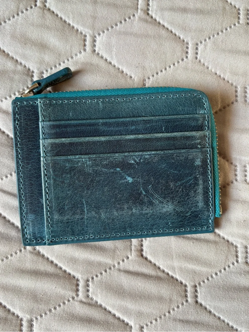 Galen Leather Ocean Blue Card Mini Wallet with Zipper
